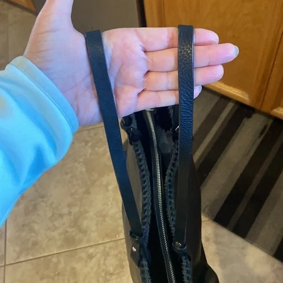 BLACK leather Vince Camino purse handbag woven design top and fringe accent - Picture 5 of 9